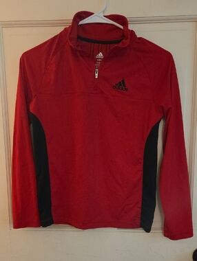 adidas Red Half-Zip Pullover with Black Side Panels